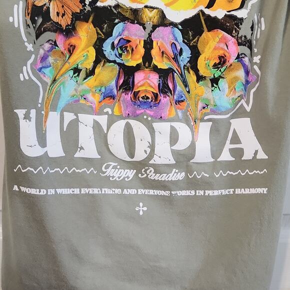 PacSun Los Angeles Men's Grayish Green Short Sleeve Utopia Print T-shirt Size SM - Picture 4 of 7